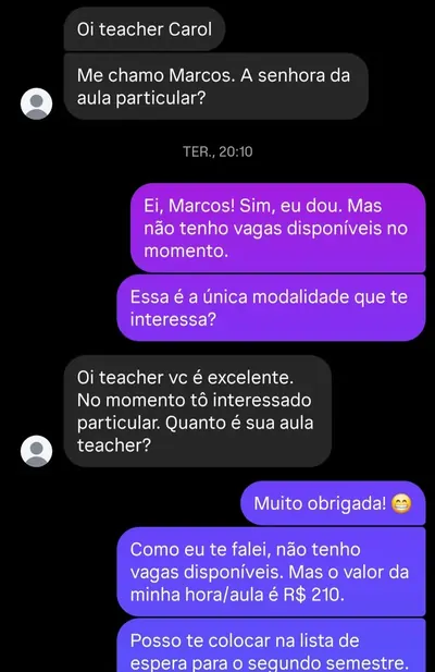 Pedido de aula particular